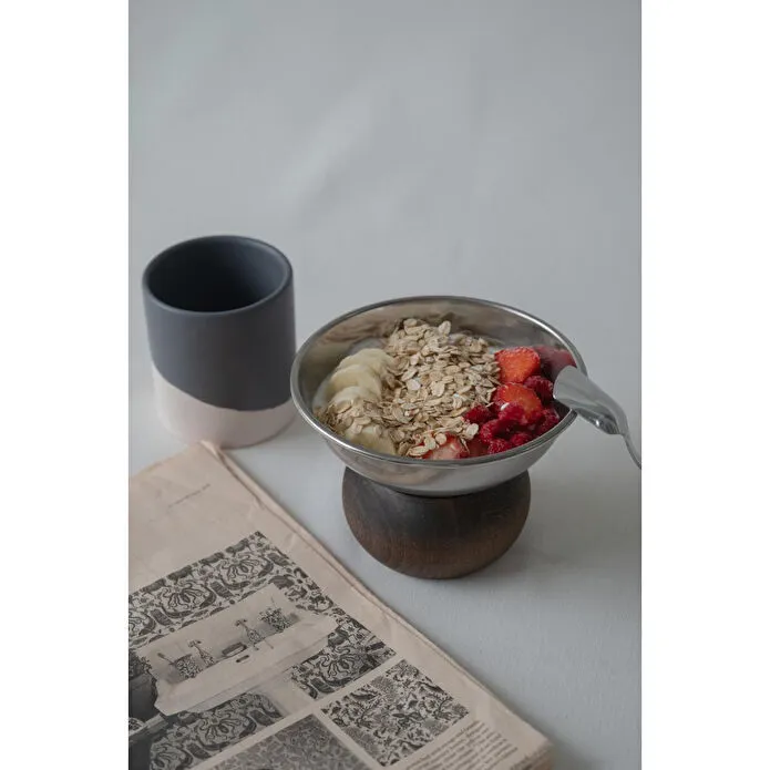 Beige & Stone Ahşap Tabanlı Çelik 330 Ml Çerez Dekorasyon Sunum Kase Stand