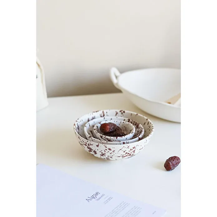 Beige & Stone Seramik Kahverengi Benekli Salata Bowl Kahvaltılık Çorba Büyük Sunum Kase 350 Ml