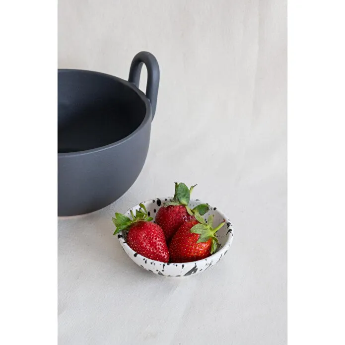 Beige & Stone Seramik Mat Siyah Benekli 2 Boy Kase