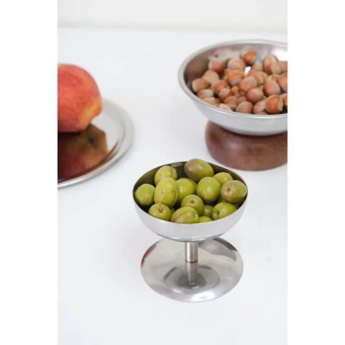 Beige & Stone Metal Yüksek Ayaklı 8 Cm Dondurma Tatlı Çerez Kahvaltılık Sunum Kase