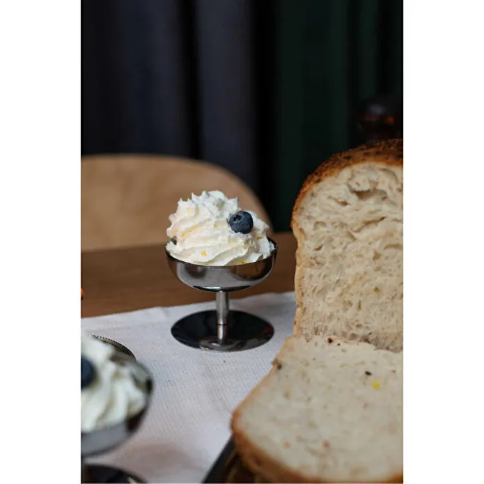 Beige & Stone Metal Yüksek Ayaklı 8 Cm Dondurma Tatlı Çerez Kahvaltılık Sunum Kase