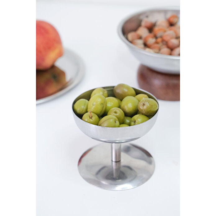 Beige & Stone Metal Yüksek Ayaklı 8 Cm Dondurma Tatlı Çerez Kahvaltılık Sunum Kase