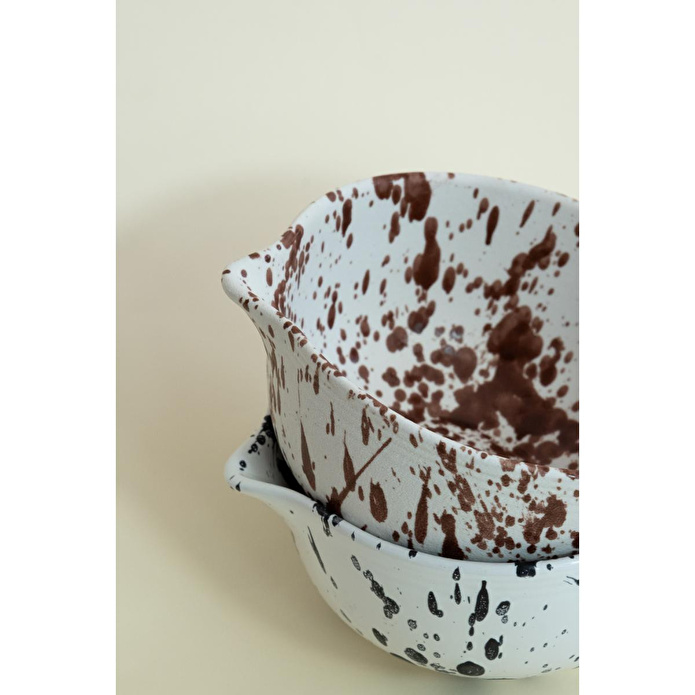 Beige & Stone Seramik Parlak Kahverengi Benekli Matcha Kase
