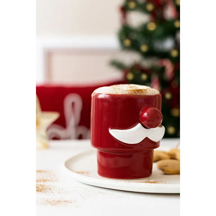 Beige & Stone Yılbaşı Noel Baba Beyaz Bıyıklı Kupa