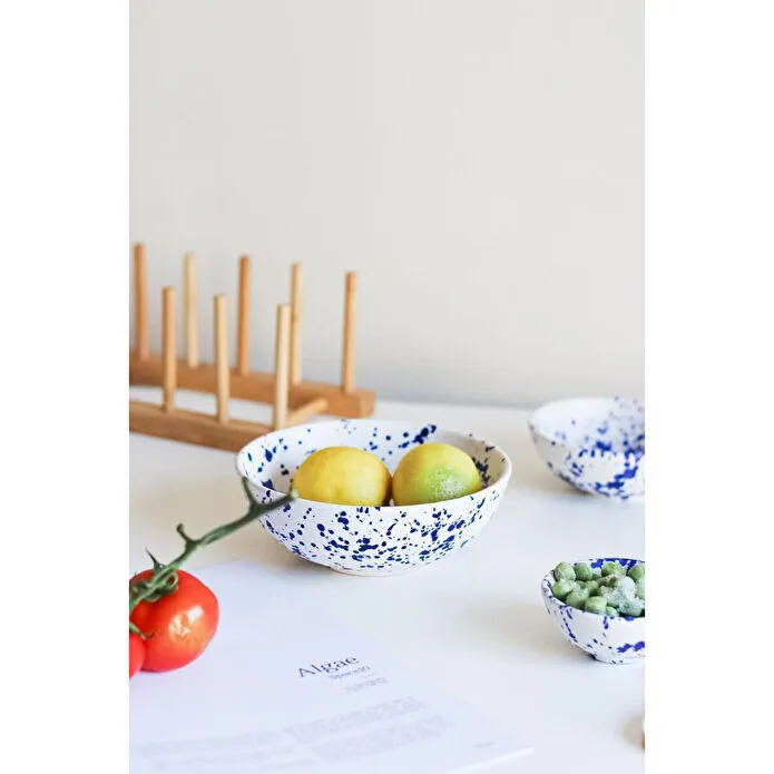 Beige & Stone Seramik Lacivert Benekli Salata Bowl Kahvaltılık Çorba Büyük Kase 350 Ml