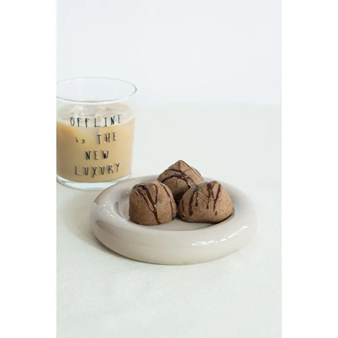 Beige & Stone Seramik Küçük Boy Parlak Bej Donut Tatlı Tabağı