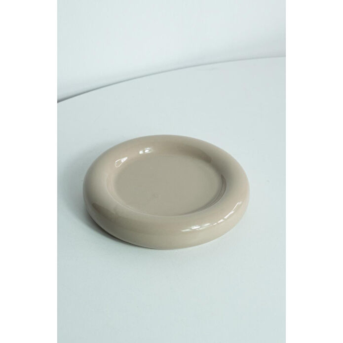 Beige & Stone Seramik Küçük Boy Parlak Bej Donut Tatlı Tabağı