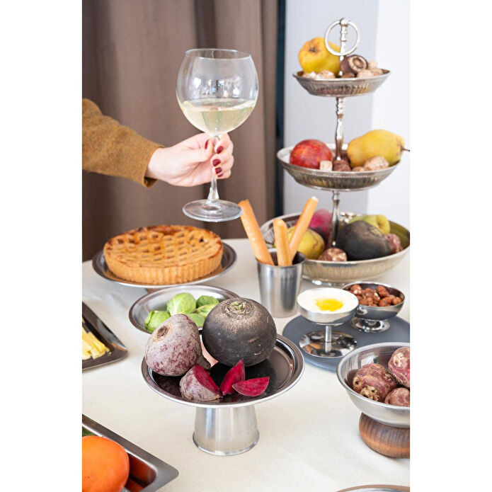 Beige & Stone Yüksek Ayaklı 18 Cm Çelik Yuvarlak Tabak Stand