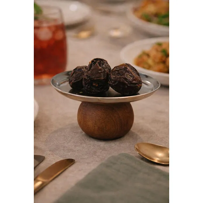 Beige & Stone Gümüş Detaylı Ahşap Ayaklı Hurmalık & Lokum Ramazan Sofra Sunum Standı