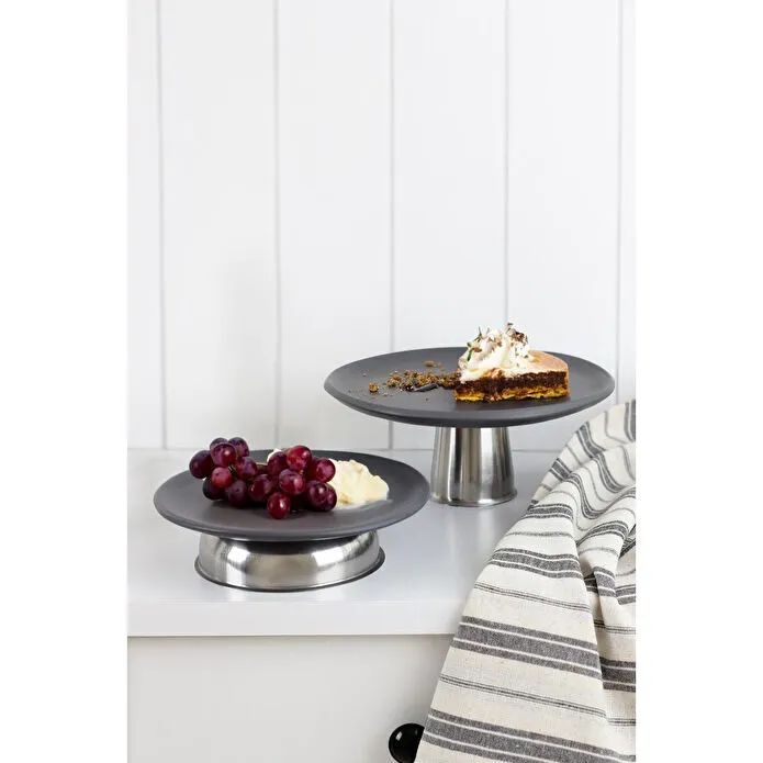 Beige & Stone Çelik Yüksek Ayaklı 23 Cm Seramik Antrasit Yuvarlak Servis/sunum Tabak Stand
