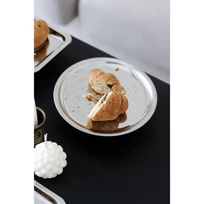 Beige & Stone Ahşap Tabanlı Metal 18 Cm Yuvarlak Servis/sunum Tabak Dekoratif Stand