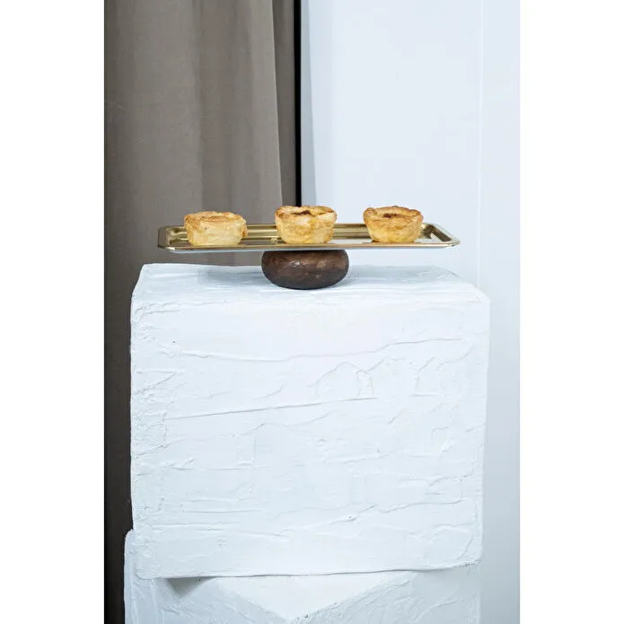 Beige & Stone Ahşap Ayaklı Baton Gold Dekoratif 33 Cm Pasta Kek Sunum/servis Tabak Stand