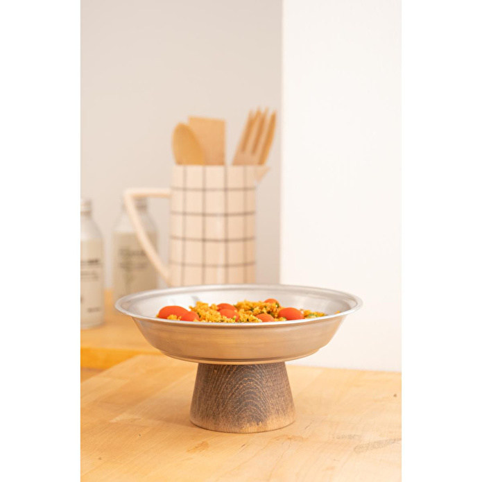 Beige & Stone Piramit Ahşap Ayaklı 21 Cm Sunum Tabağı