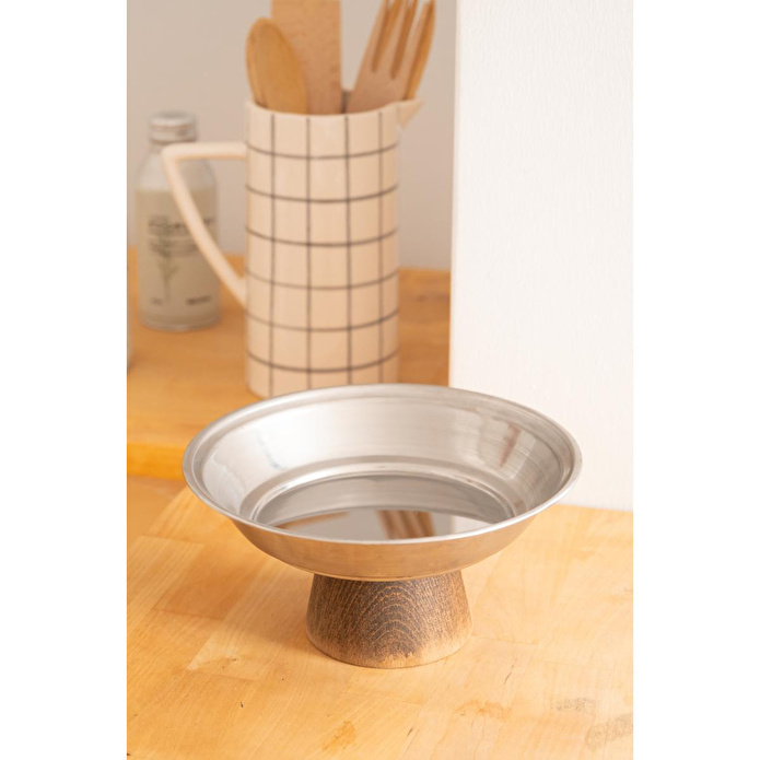 Beige & Stone Piramit Ahşap Ayaklı 21 Cm Sunum Tabağı