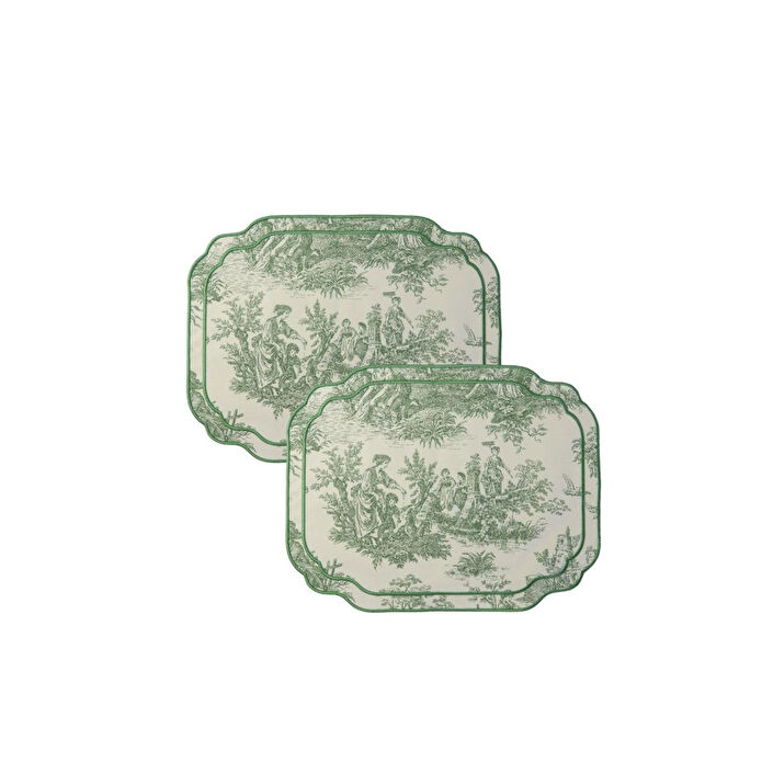 Beige & Stone Yeşil Beyaz Vintage Nakış İşlemeli Amerikan Servis 2'li