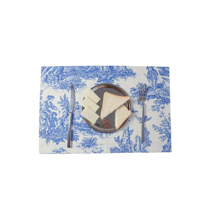 Beige & Stone Mavi Pastoral Desenli Dikdörtgen Amerikan Servis 2'li