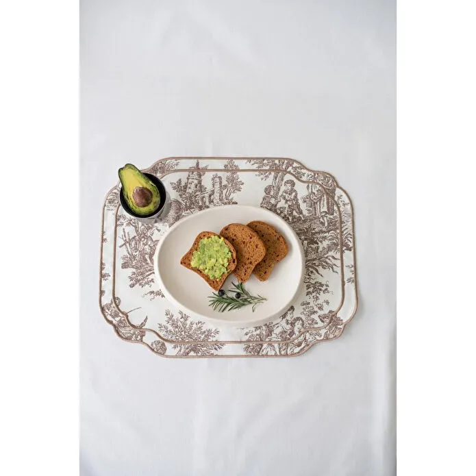 Beige & Stone Kahverengi Beyaz Vintage Nakış İşlemeli Amerikan Servis 2'li