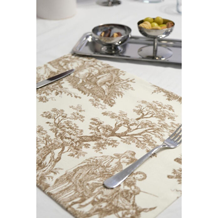 Beige & Stone Kahverengi Pastoral Desenli Dikdörtgen Amerikan Servis 2'li