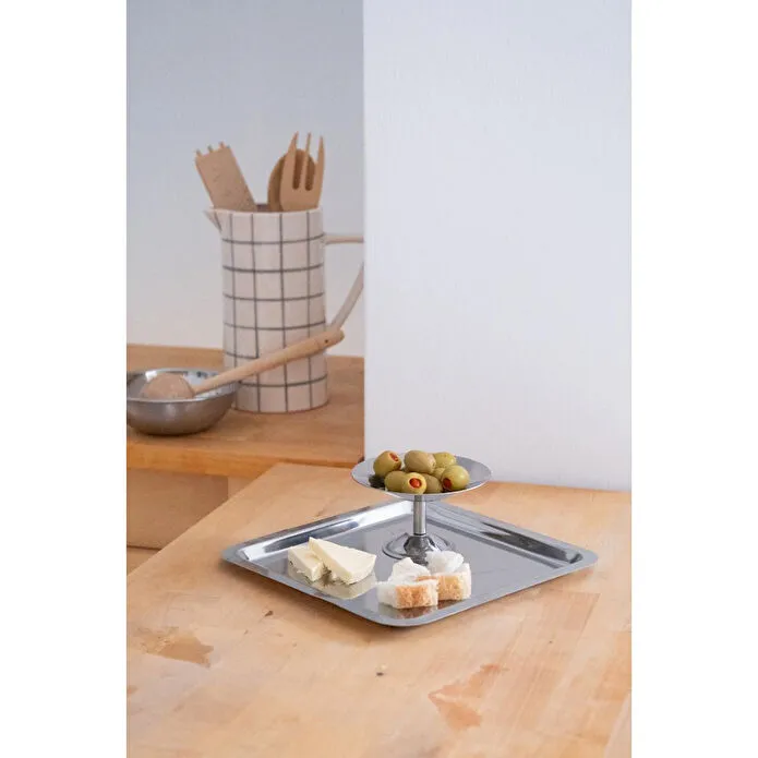 Beige & Stone Metal Kare Çelik Servis / Sunum Tepsi Tabağı