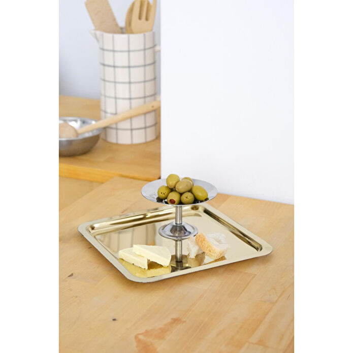 Beige & Stone Kare Gold Servis/sunum Tepsi