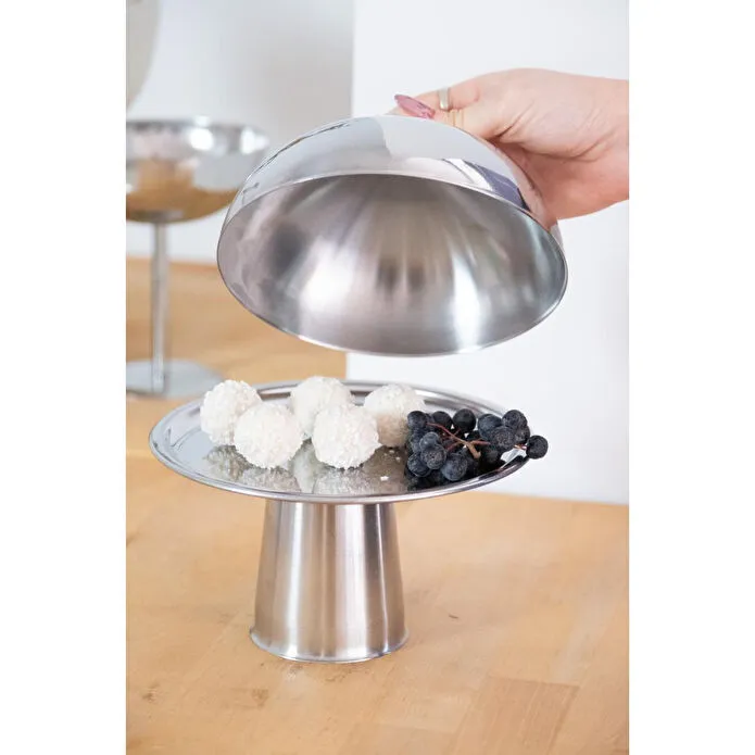 Beige & Stone Çelik Tatlı Pasta Meyve Sunum Fanus 16 Cm & Metal Ayaklı 18 Cm Stand