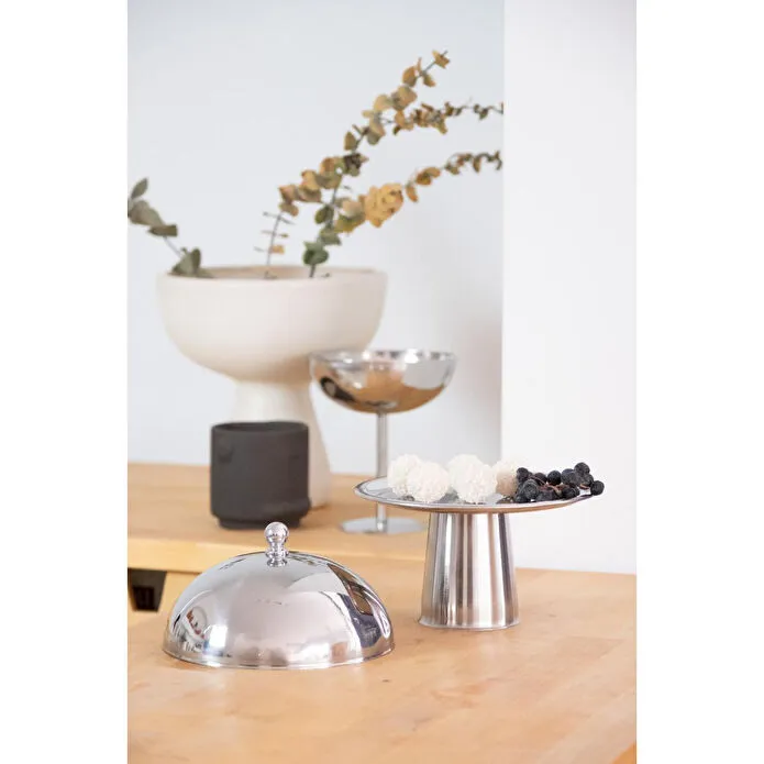 Beige & Stone Çelik Tatlı Pasta Meyve Sunum Fanus 16 Cm & Metal Ayaklı 18 Cm Stand