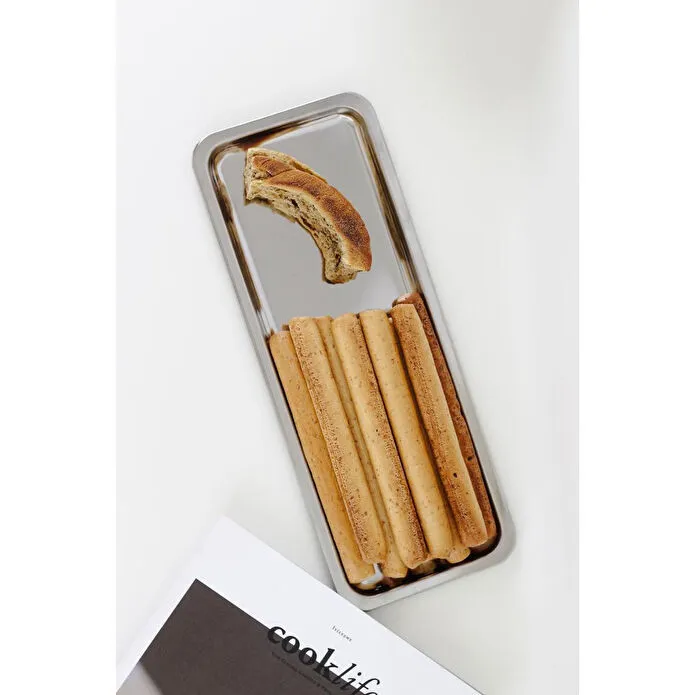 Beige & Stone Metal Baton Dikdörtgen 33 Cm Sunum Tabağı