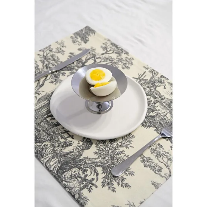 Beige & Stone Siyah Pastoral Desenli Dikdörtgen Amerikan Servis 2'li