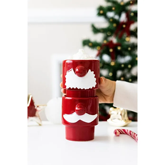 Beige & Stone 2'li Yılbaşı Noel Baba Beyaz Bıyıklı Kupa Seti