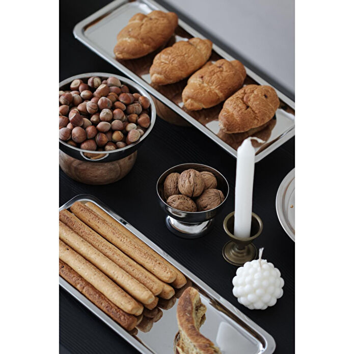 Beige & Stone Ahşap Tabanlı 33 Cm Dikdörtgen Baton Metal Dekoratif Tatlı Pasta Kek Sunum/servis Stand Tabak