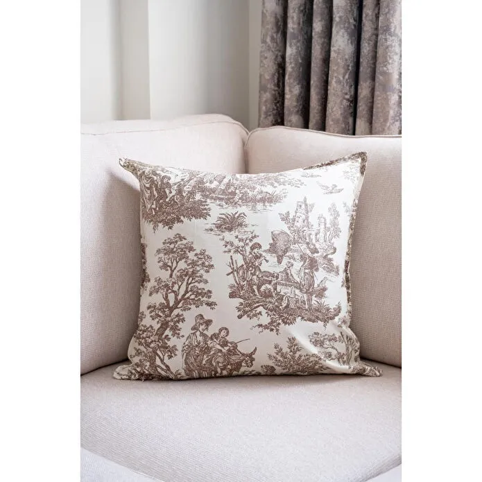 Beige & Stone Kahverengi Vintage Desenli 50x50 Dekoratif Yastık Kılıfı