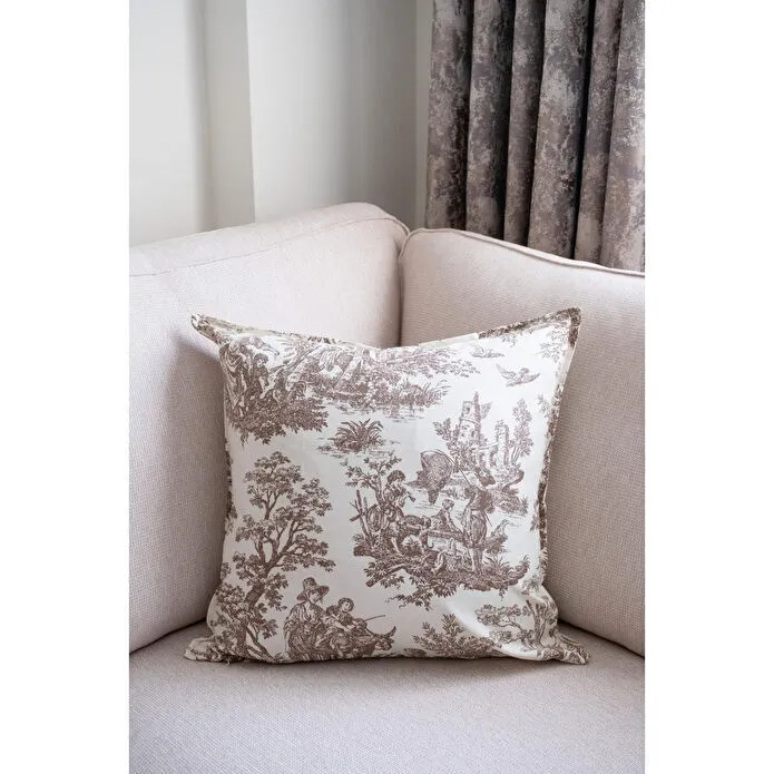 Beige & Stone Kahverengi Vintage Desenli 50x50 Dekoratif Yastık Kılıfı