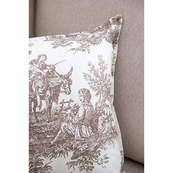 Beige & Stone Kahverengi Vintage Desenli 50x50 Dekoratif Yastık Kılıfı