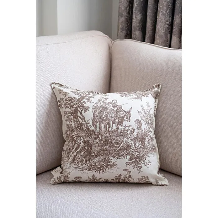 Beige & Stone Kahverengi Vintage Desenli 50x50 Dekoratif Yastık Kılıfı