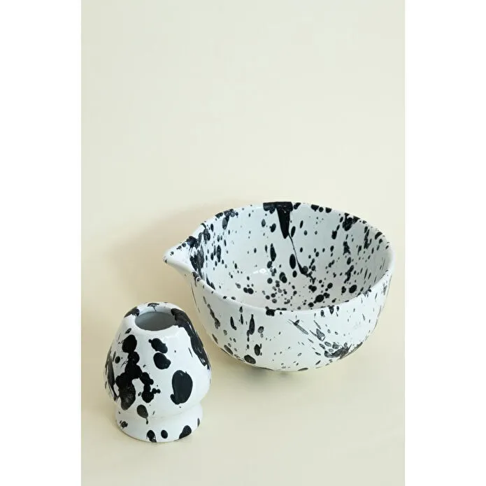 Beige & Stone Seramik Parlak Siyah Benekli Matcha Whisk Tutacağı