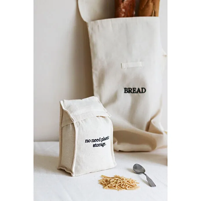 Beige & Stone Kendinden Kapaklı Pamuklu Kanvas Gıda Saklama Kesesi