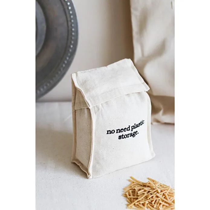Beige & Stone Kendinden Kapaklı Pamuklu Kanvas Gıda Saklama Kesesi
