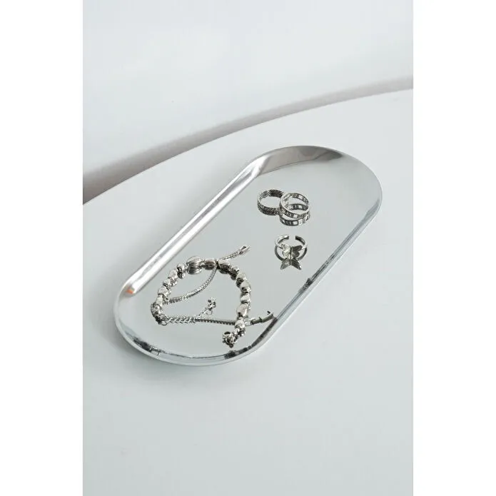 Beige & Stone Dekoratif Gümüş Büyük Oval Takı Organizeri Ve Sunum Tepsisi