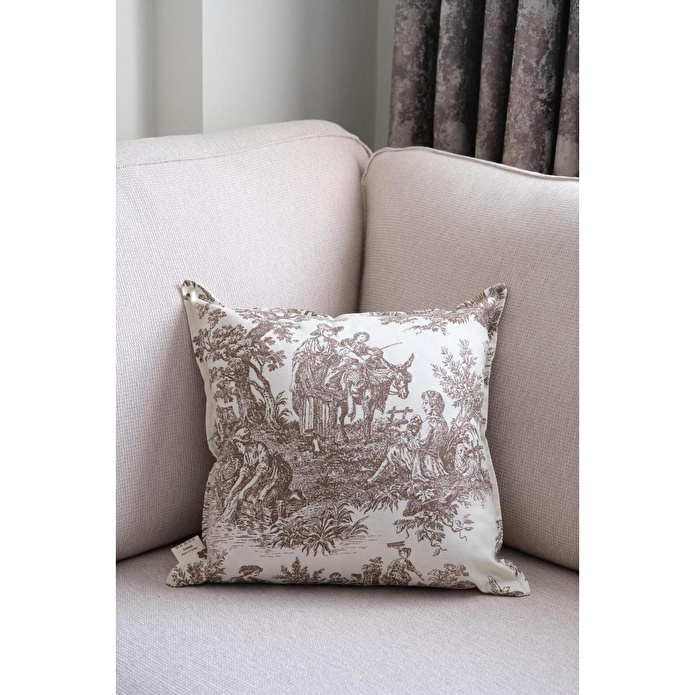 Beige & Stone Kahverengi Vintage Desenli 45x45 Dekoratif Yastık Kılıfı