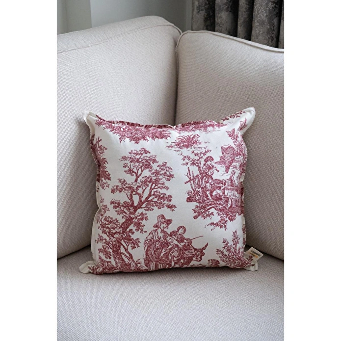 Beige & Stone Bordo Vintage Desenli 50x50 Dekoratif Yastık Kılıfı