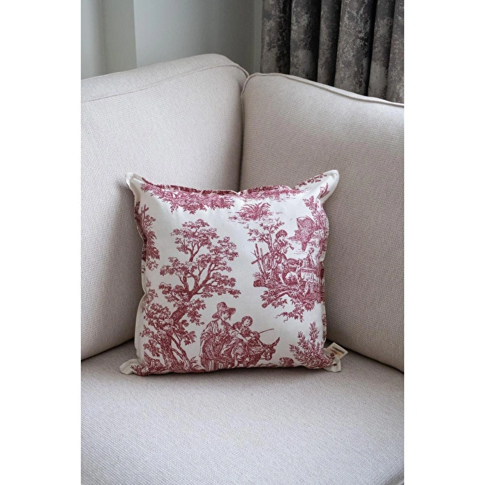 Beige & Stone Bordo Vintage Desenli 50x50 Dekoratif Yastık Kılıfı
