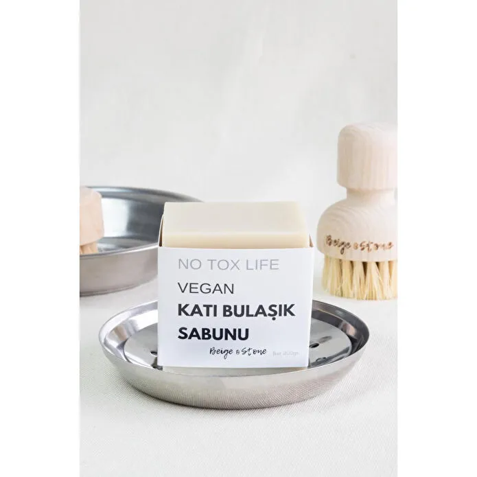 Beige & Stone Doğal Mutfak Seti | 11,5 Cm Çelik Sabunluk & Zeytinyağlı Katı Bulaşık Sabunu 200 Gr