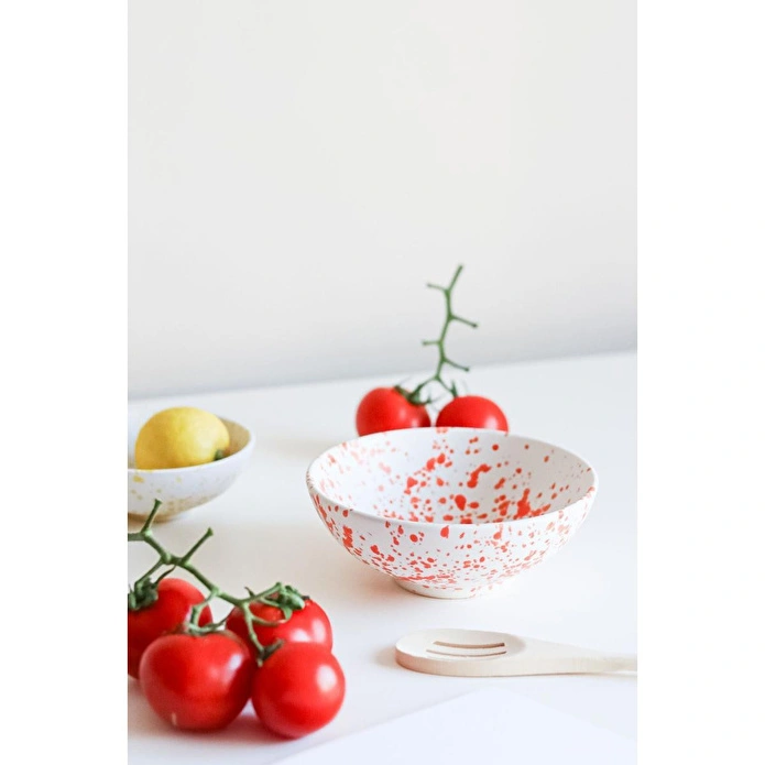 Beige & Stone Seramik Turuncu Benekli Salata Bowl Kahvaltılık Çorba Sunum Kase 3'lü Set