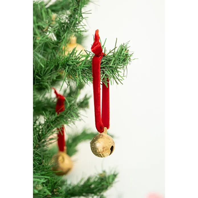 Beige & Stone X Den.interiors Yılbaşı Ağaç Süsü Kırmızı Küçük Gold Top Çan