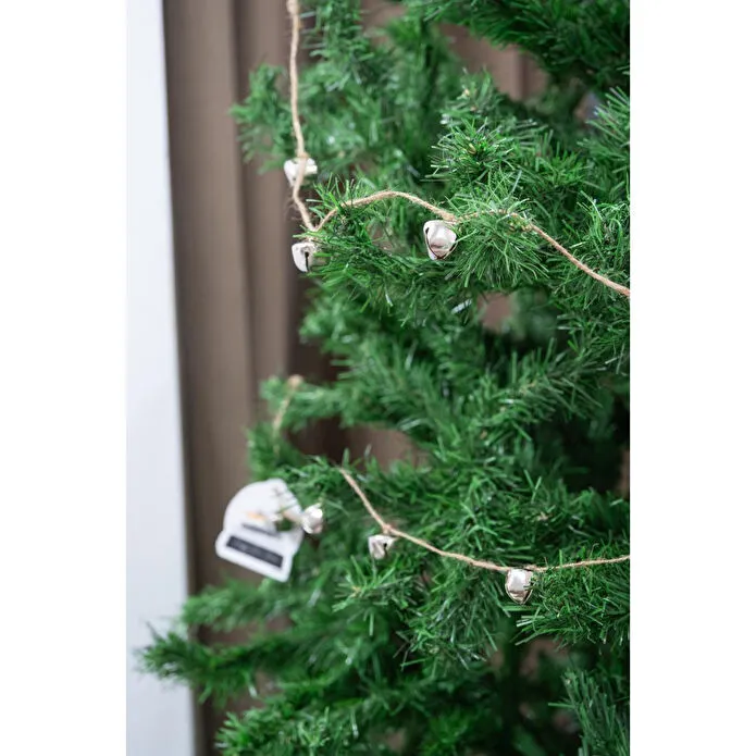 Beige & Stone Yılbaşı Jüt İp Gümüş Zilli Zincir Noel Çam Ağaç Süsü