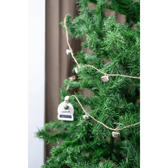 Beige & Stone Yılbaşı Jüt İp Gümüş Zilli Zincir Noel Çam Ağaç Süsü