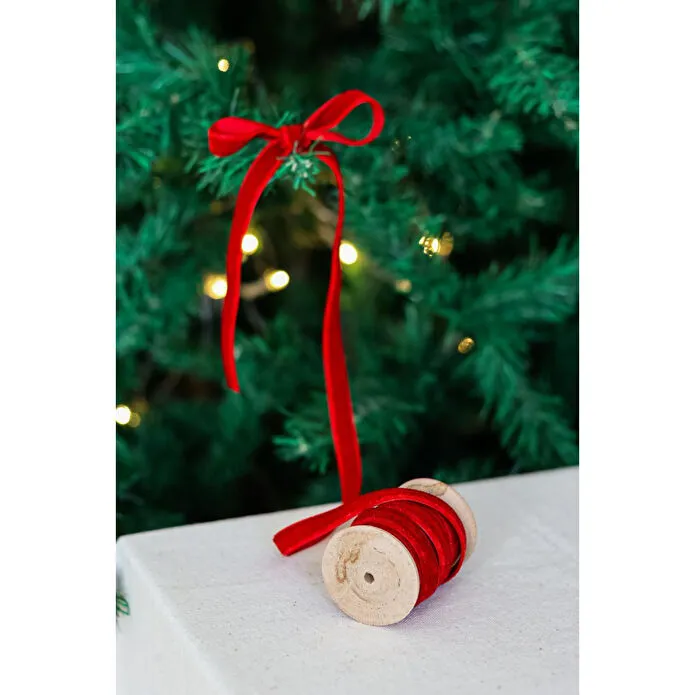 Beige & Stone Yılbaşı 2m Ahşap Makaralı Kadife Kurdele Paketleme Ağaç Süsü