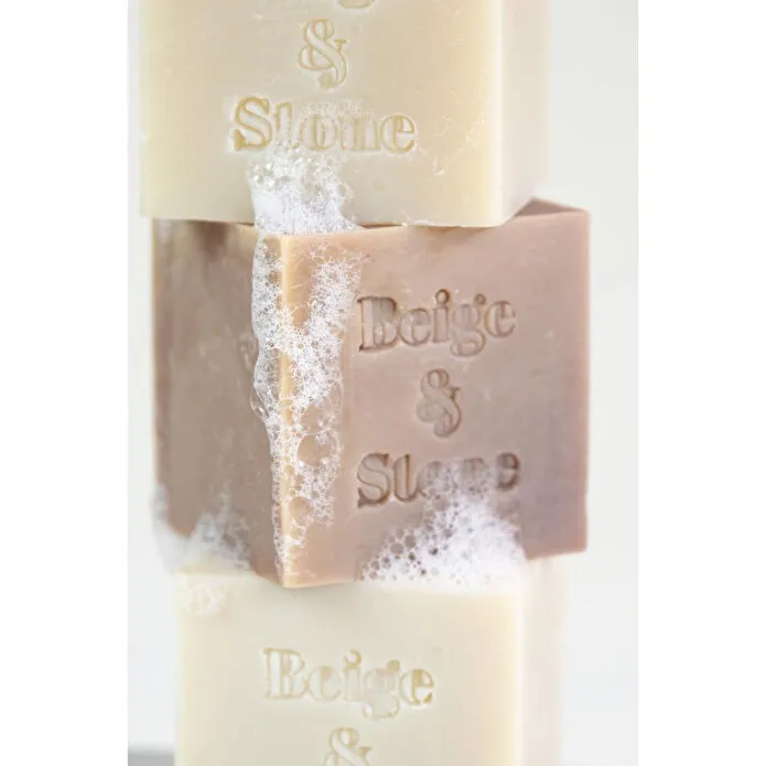 Beige & Stone Doğal Mutfak Seti | 11,5 Cm Çelik Sabunluk & Sandal Ağacı Yağlı Katı Bulaşık Sabunu 200 Gr