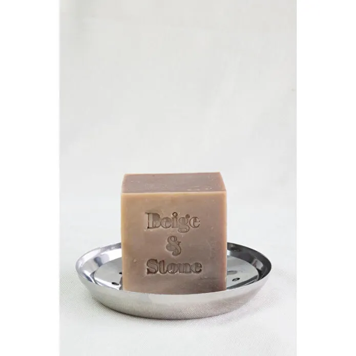 Beige & Stone Doğal Mutfak Seti | 11,5 Cm Çelik Sabunluk & Sandal Ağacı Yağlı Katı Bulaşık Sabunu 200 Gr