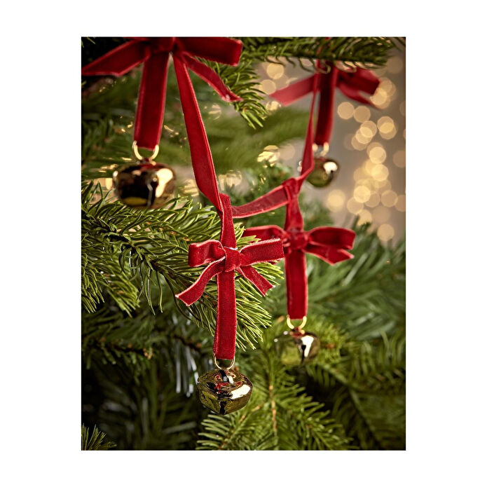 Beige & Stone Yılbaşı Kadife Kurdele Gold Zilli Zincir Noel Çam Ağaç Süsü